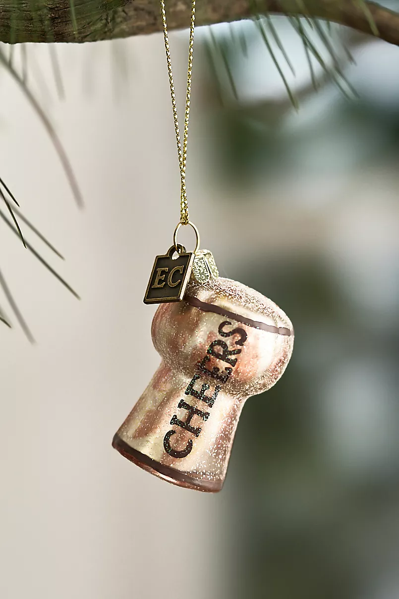 Cheers Wine Cork Glass Ornament