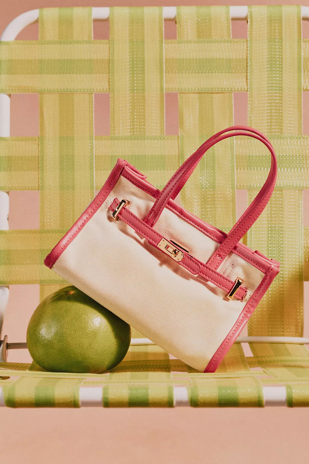 Faux Leather Trim Belted Canvas Mini Tote