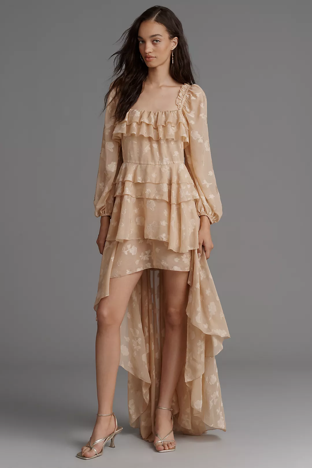 For Love & Lemons Colette Satin Burnout High-Low Dress