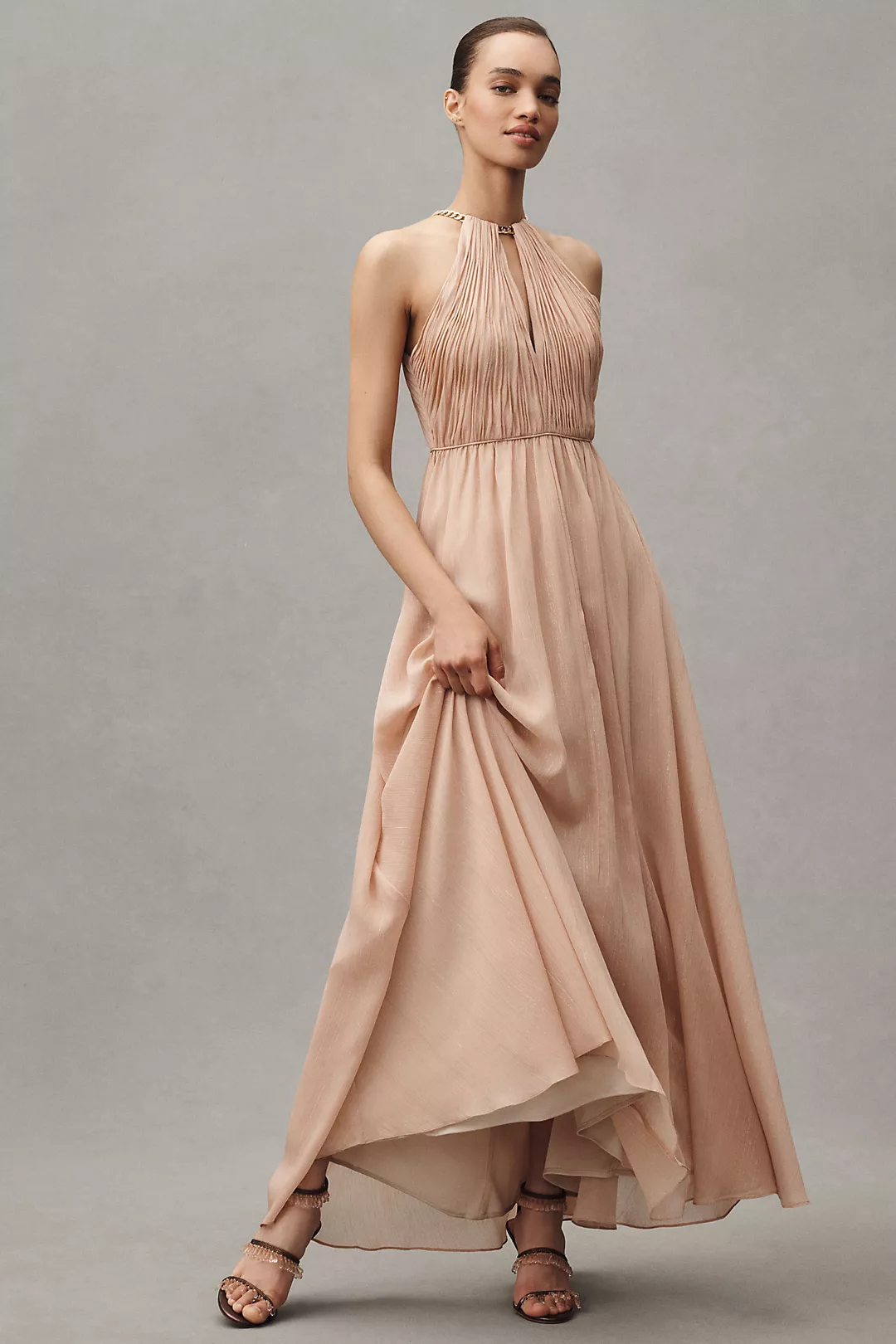 Mac Duggal Chain Halter Keyhole-Cutout A-Line Maxi Dress