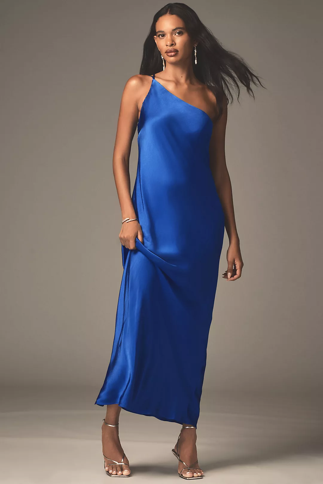 Shona Joy Tatum One-Shoulder Draped Cowl-Back Maxi Dress