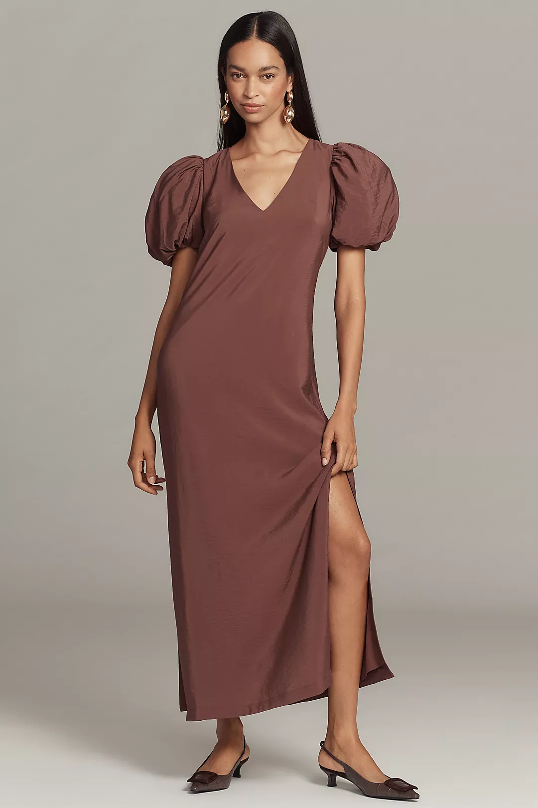 @loverlygrey x Anthropologie Puff-Sleeve V-Neck Maxi Dress