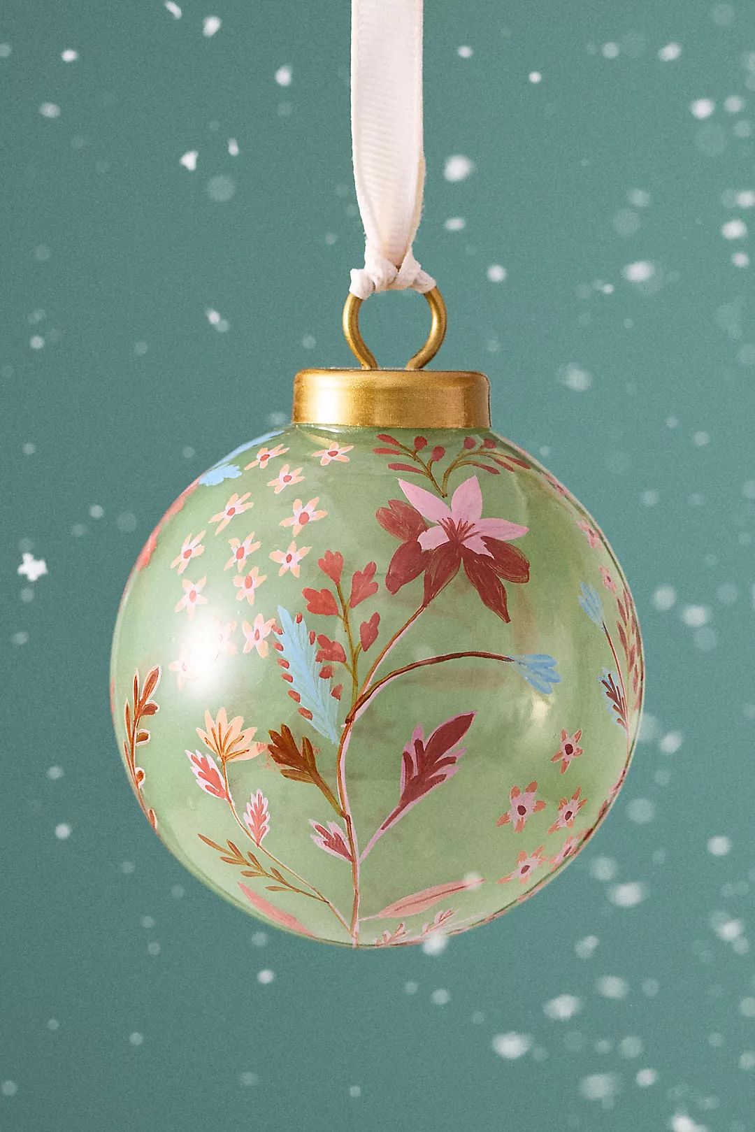 Handpainted Floral Glass Ornament