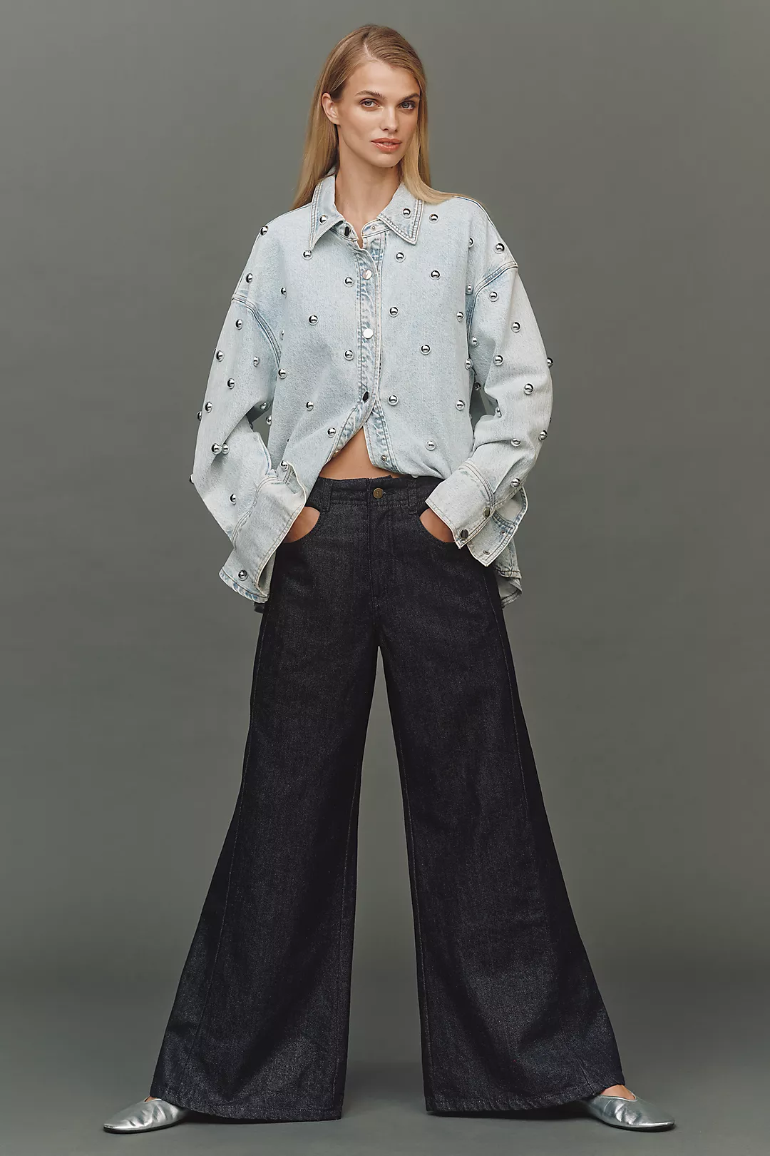 The Adi Sparkle Mid-Rise Flare Pants by Pilcro