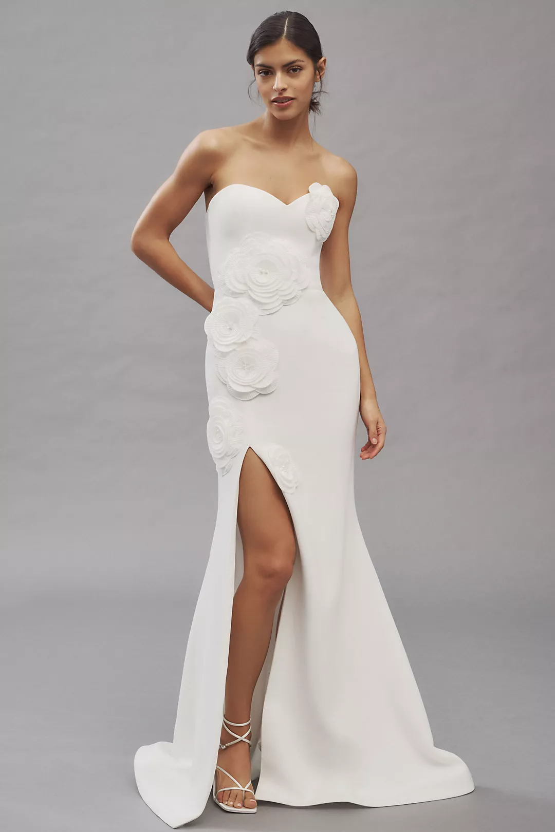 Helsi Gisele Strapless Sweetheart 3D Floral Side-Slit Maxi Dress