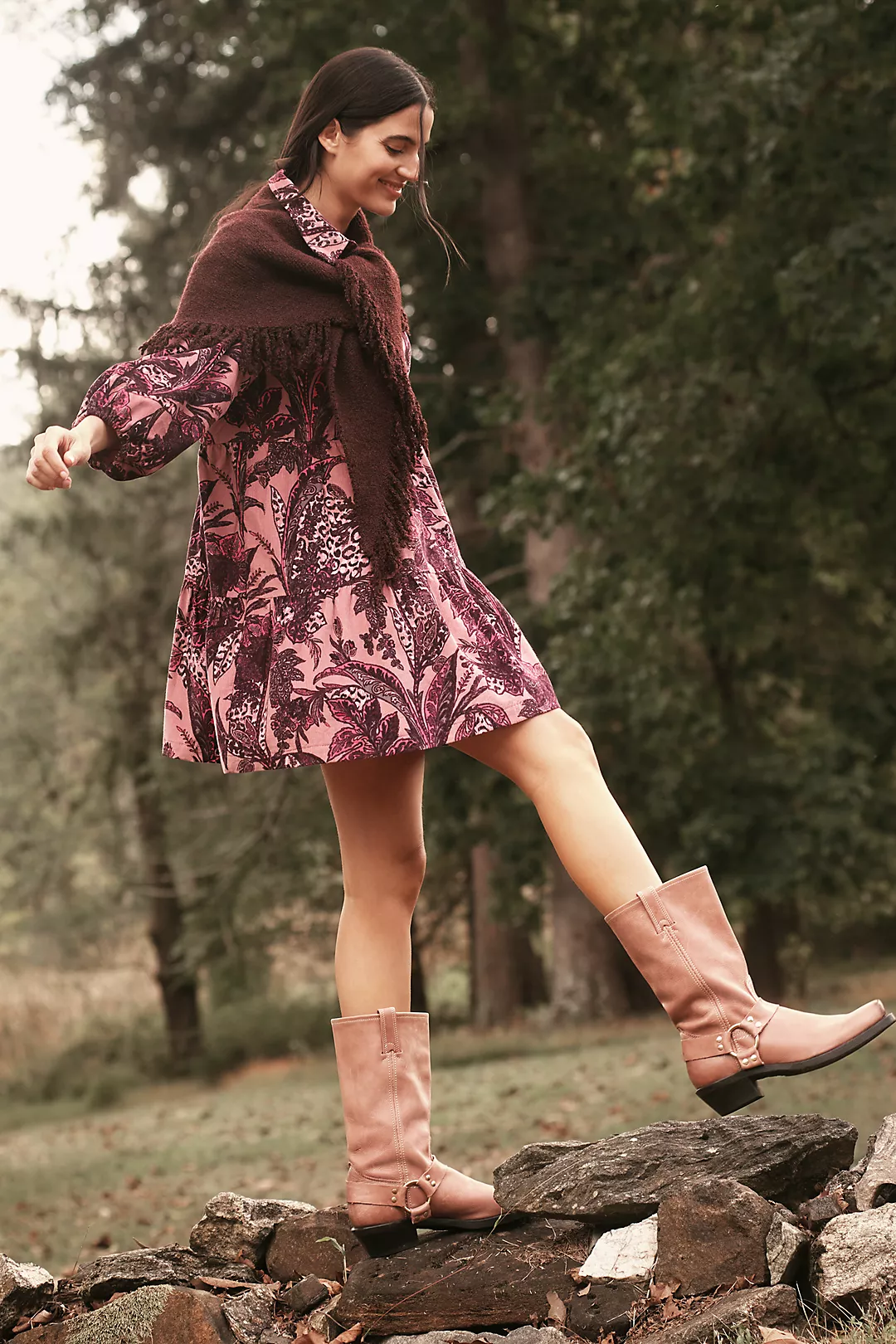 The Bettina Corduroy Tiered Mini Shirt Dress by Maeve