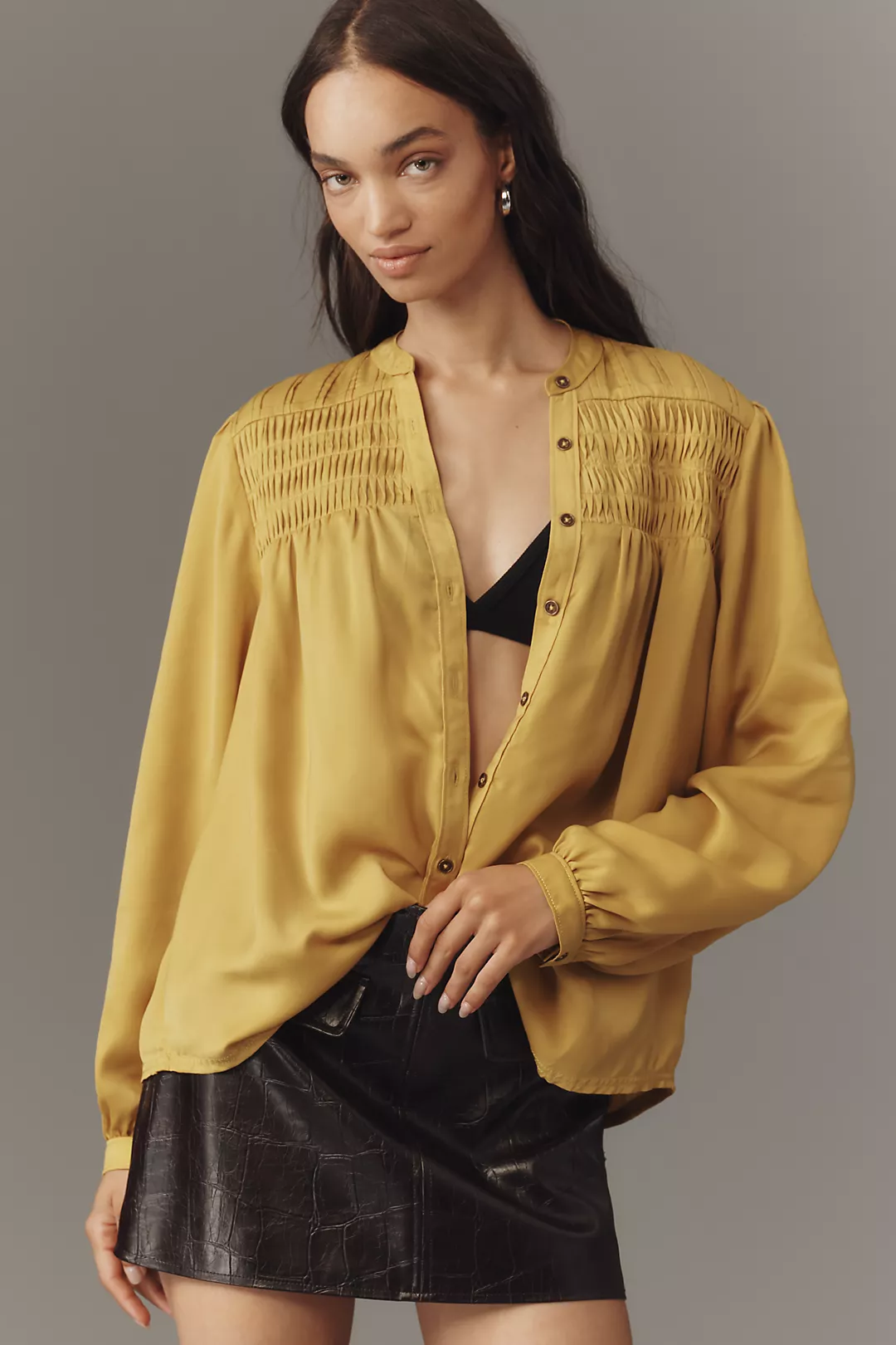 Pilcro Silky Smocked Buttondown Shirt