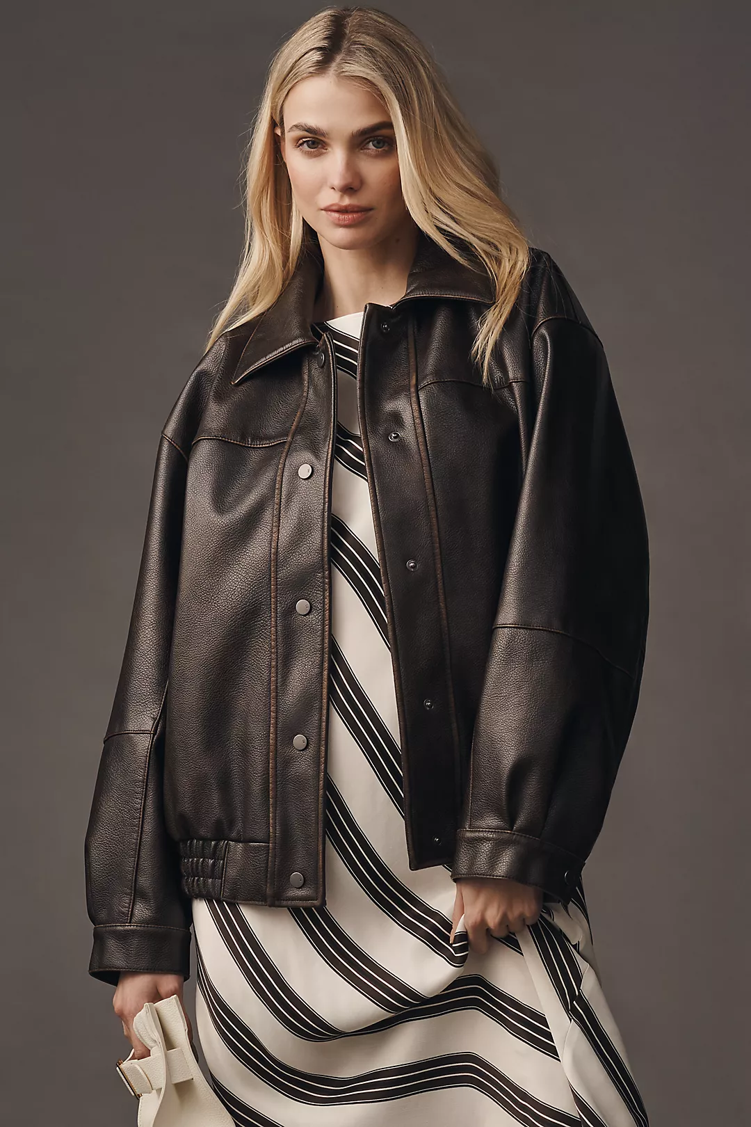 Pilcro Oversized Washed Faux-Leather Jacket