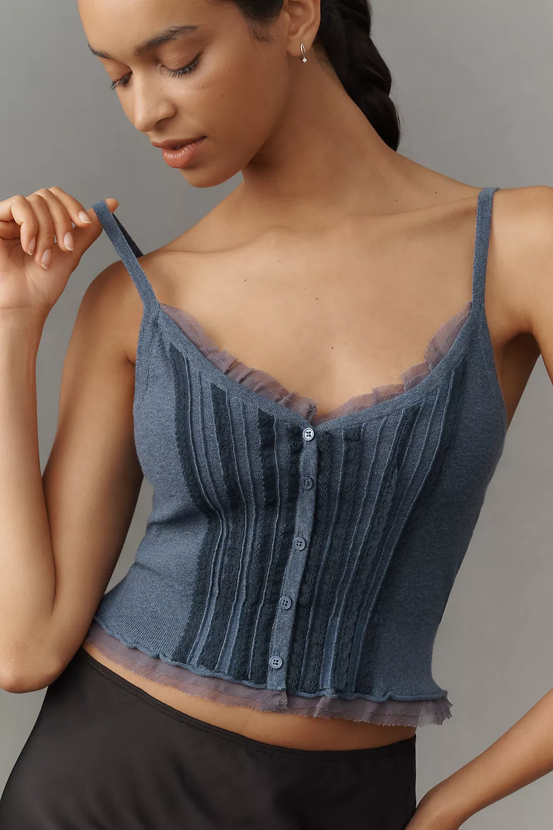 By Anthropologie V-Neck Lace-Trim Tank Top