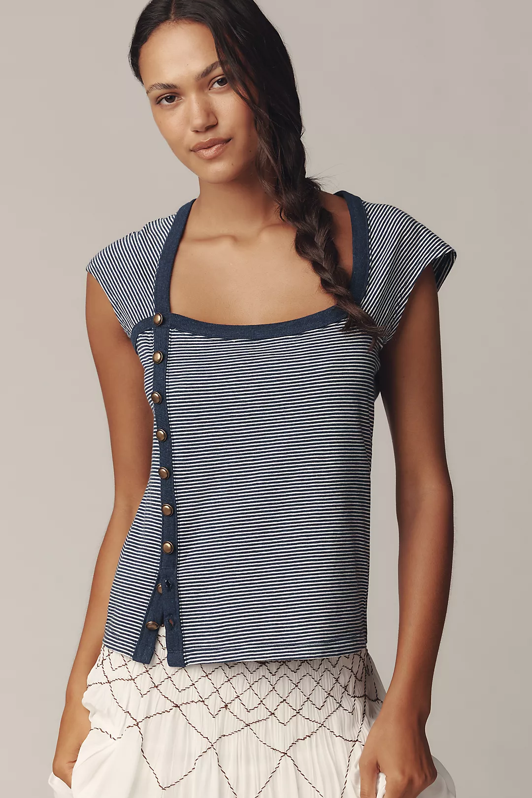 Maeve Short-Sleeve Side-Button Top