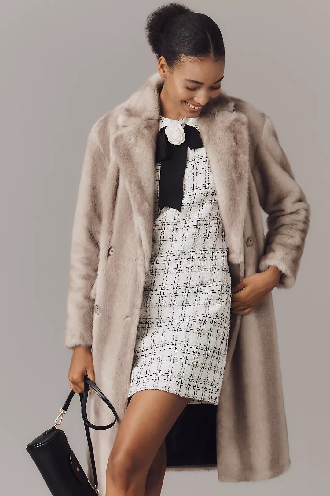 NVLT Mink Faux-Fur Double-Breasted Coat