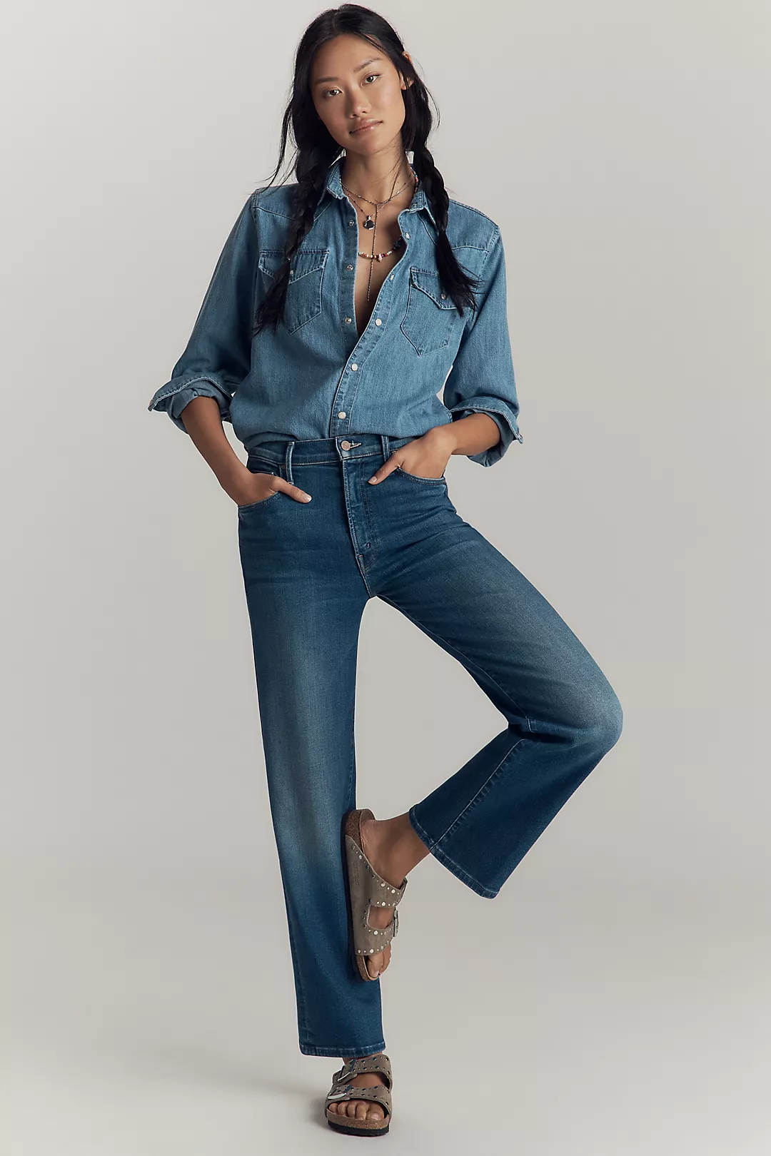 Mother The Rambler Zip Flood High-Rise Wide-Leg Jeans