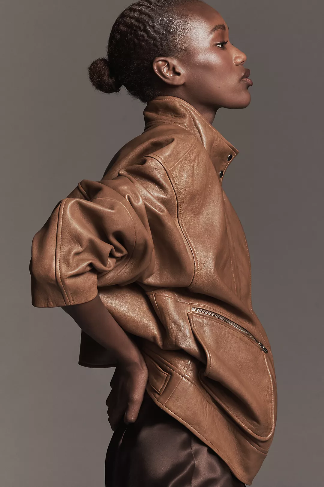 Reformation Veda Harrison Oversized Leather Bomber Jacket