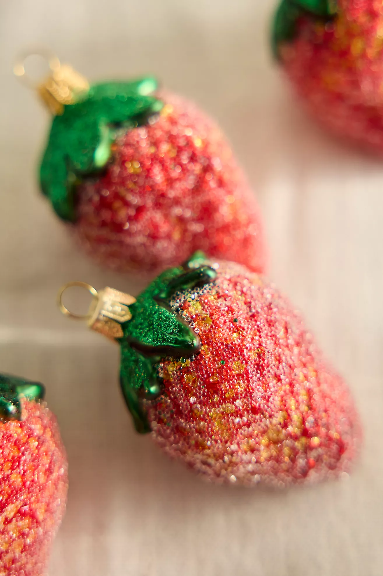 Strawberry Glass Ornaments, Set of 4