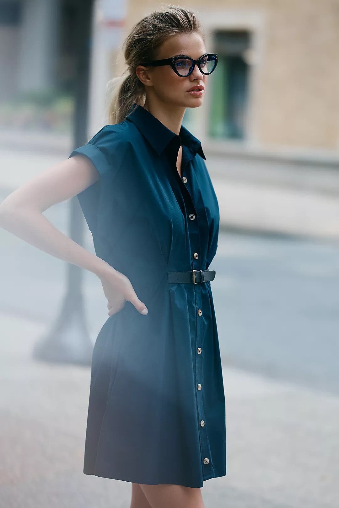 By Anthropologie Short-Sleeve Belted Shirt Dress