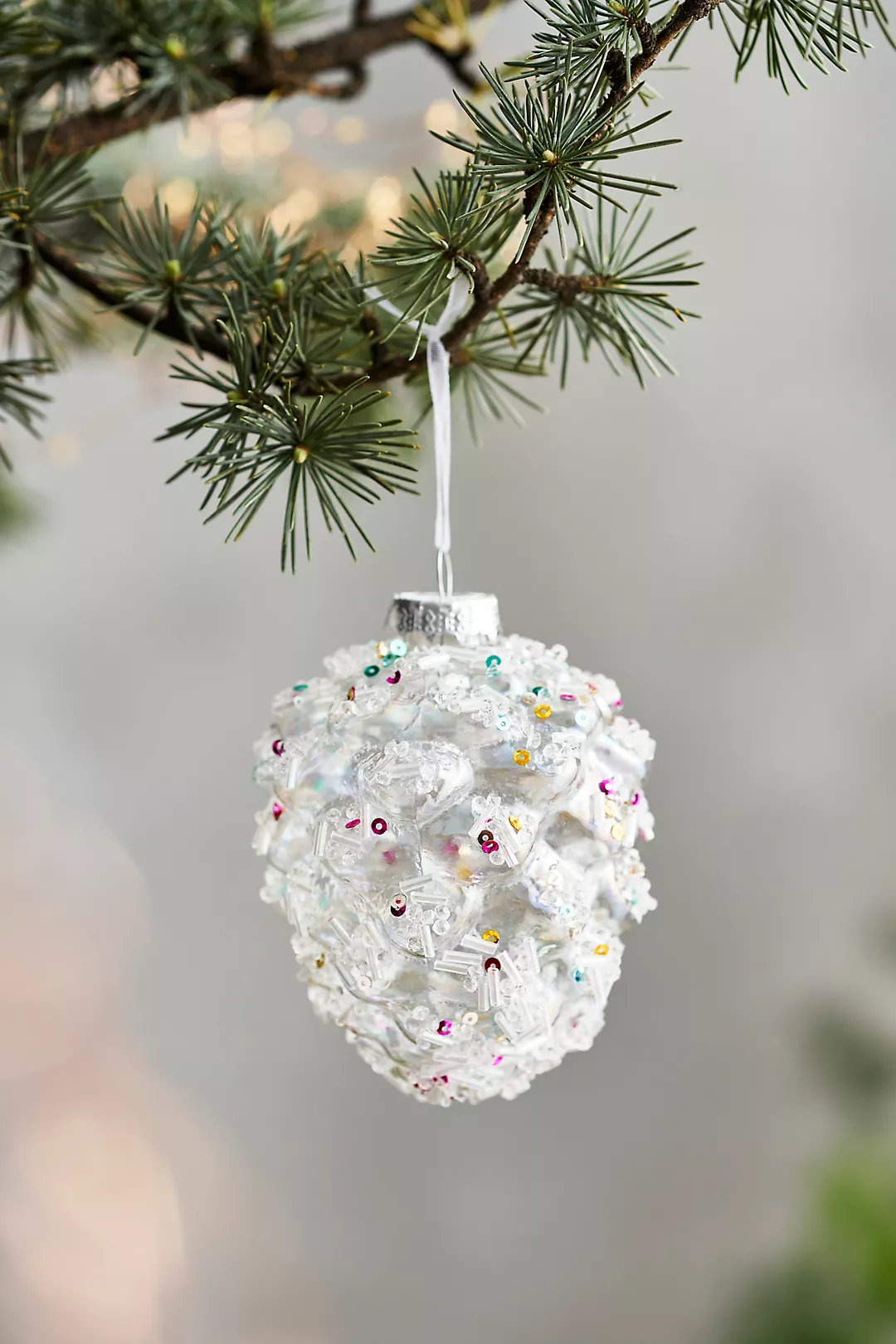 Colorful Beaded Pinecone Glass Ornament