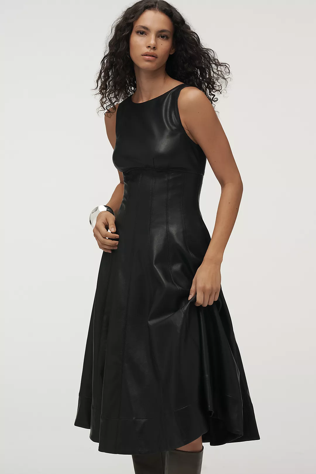 By Anthropologie Faux-Leather A-Line Midi Dress