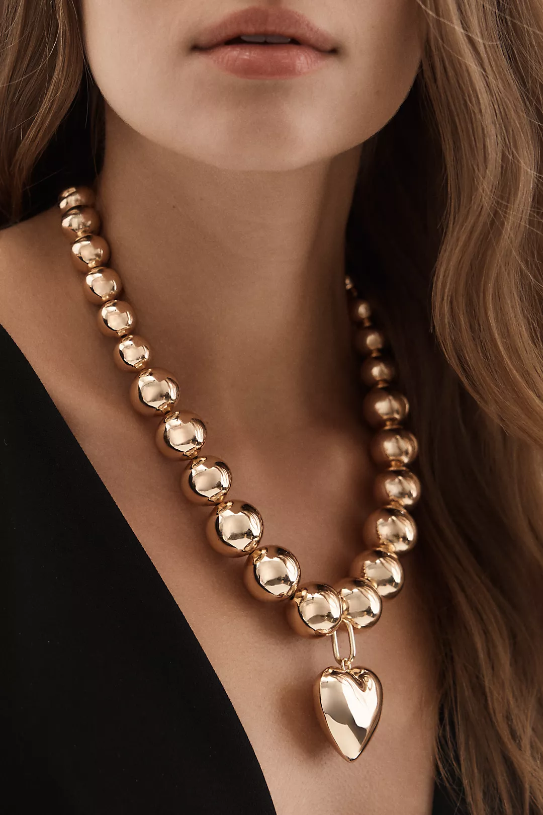 Chunky Beaded Statement Heart Necklace