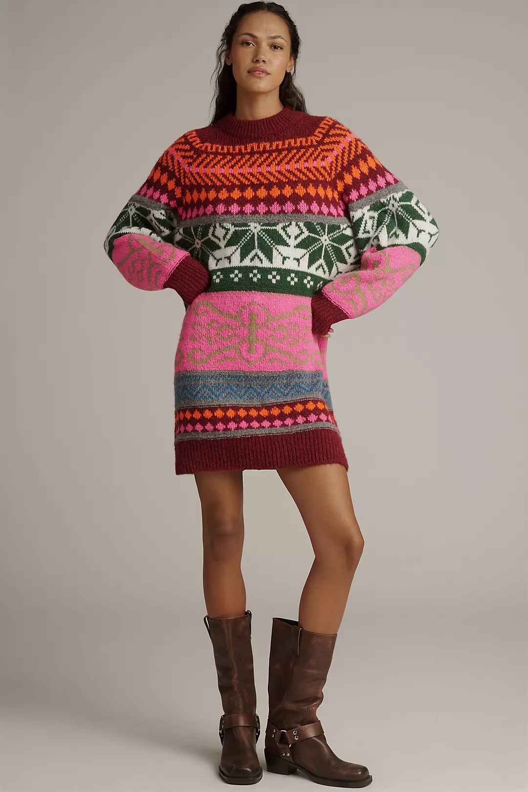 Essentiel Antwerp Long-Sleeve Jacquard Sweater Mini Dress