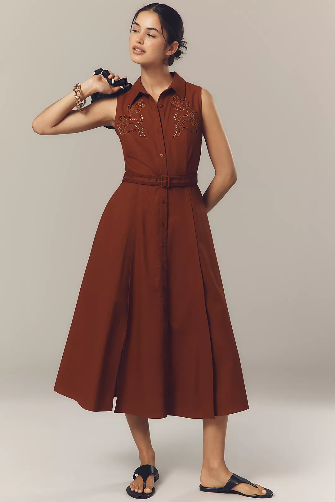 En Saison Megumi Linen Blend Sleeveless Midi Shirt Dress
