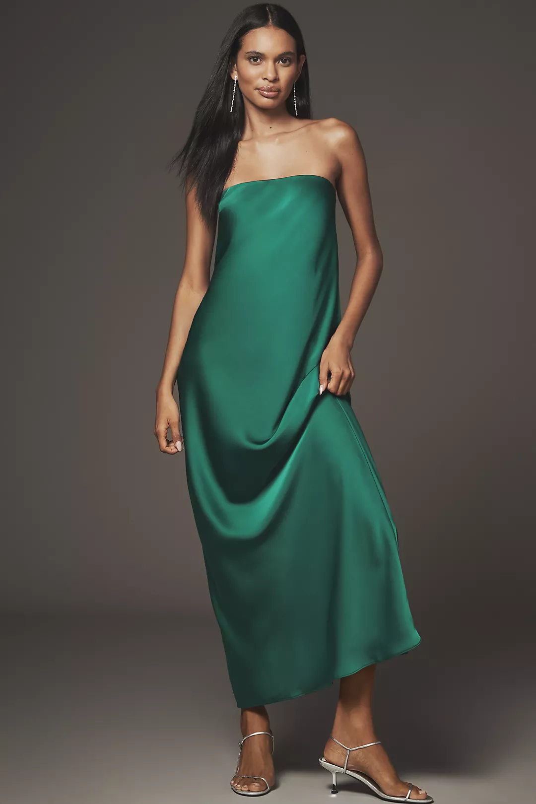 The Fleur Strapless Satin Maxi Slip Dress