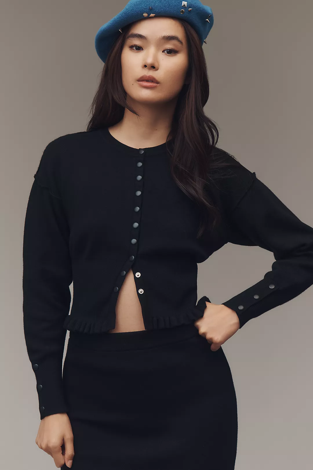 Pilcro Crew-Neck Fitted-Waist Cardigan Sweater