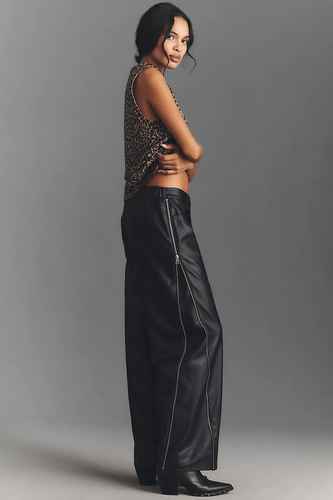 By Anthropologie Baggy Leather Zipper Pant