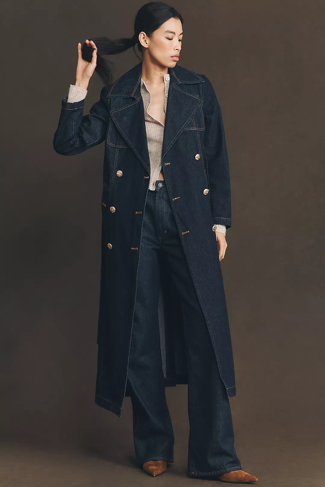 Avec Les Filles Belted Utility Denim Trench Coat