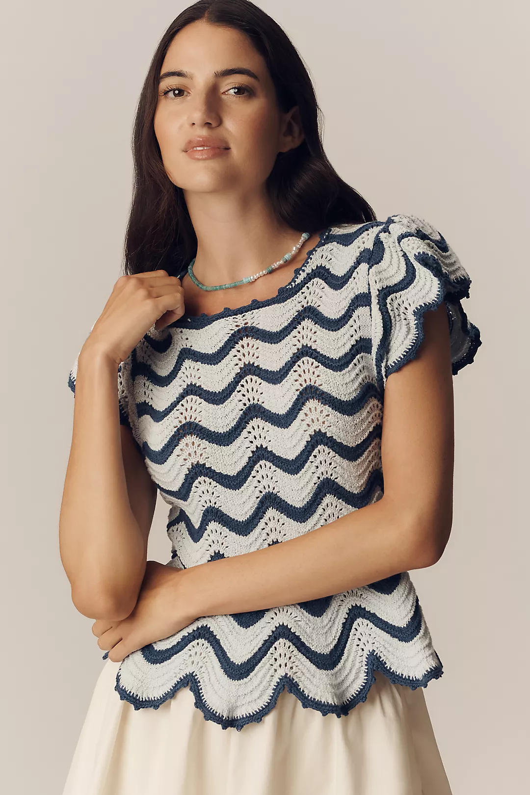 Rails Coen Flutter-Sleeve Scallop Knit Blouse