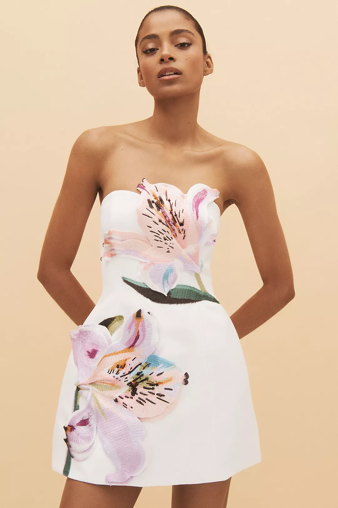 LEO LIN Rosario Floral Appliqué Mini Dress