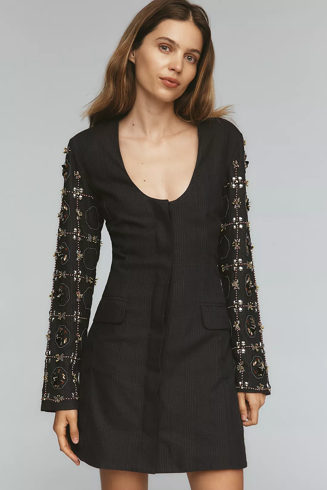Maeve Long-Sleeve Embellished Blazer Mini Dress