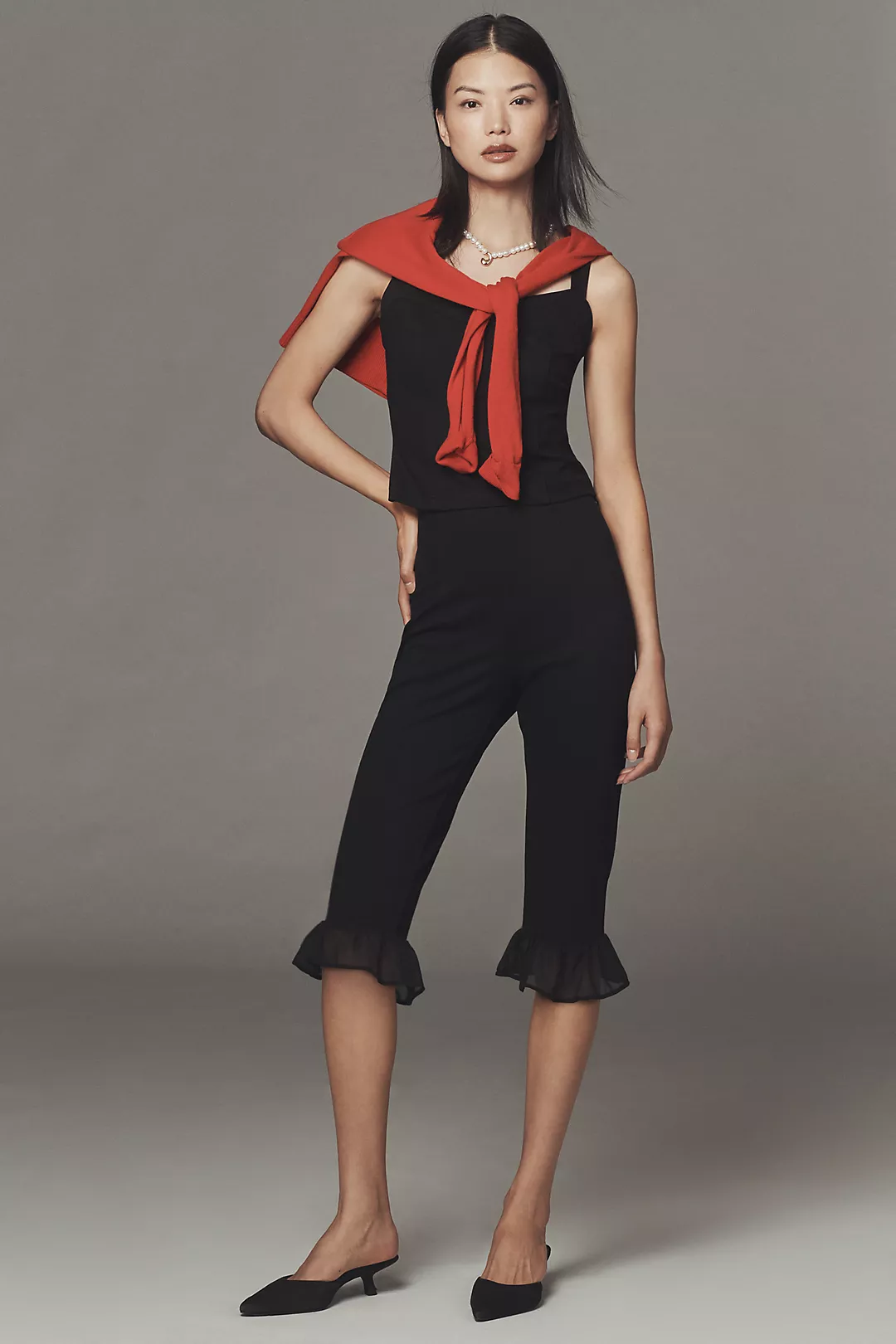 By Anthropologie Slim Ruffle Capri Pants