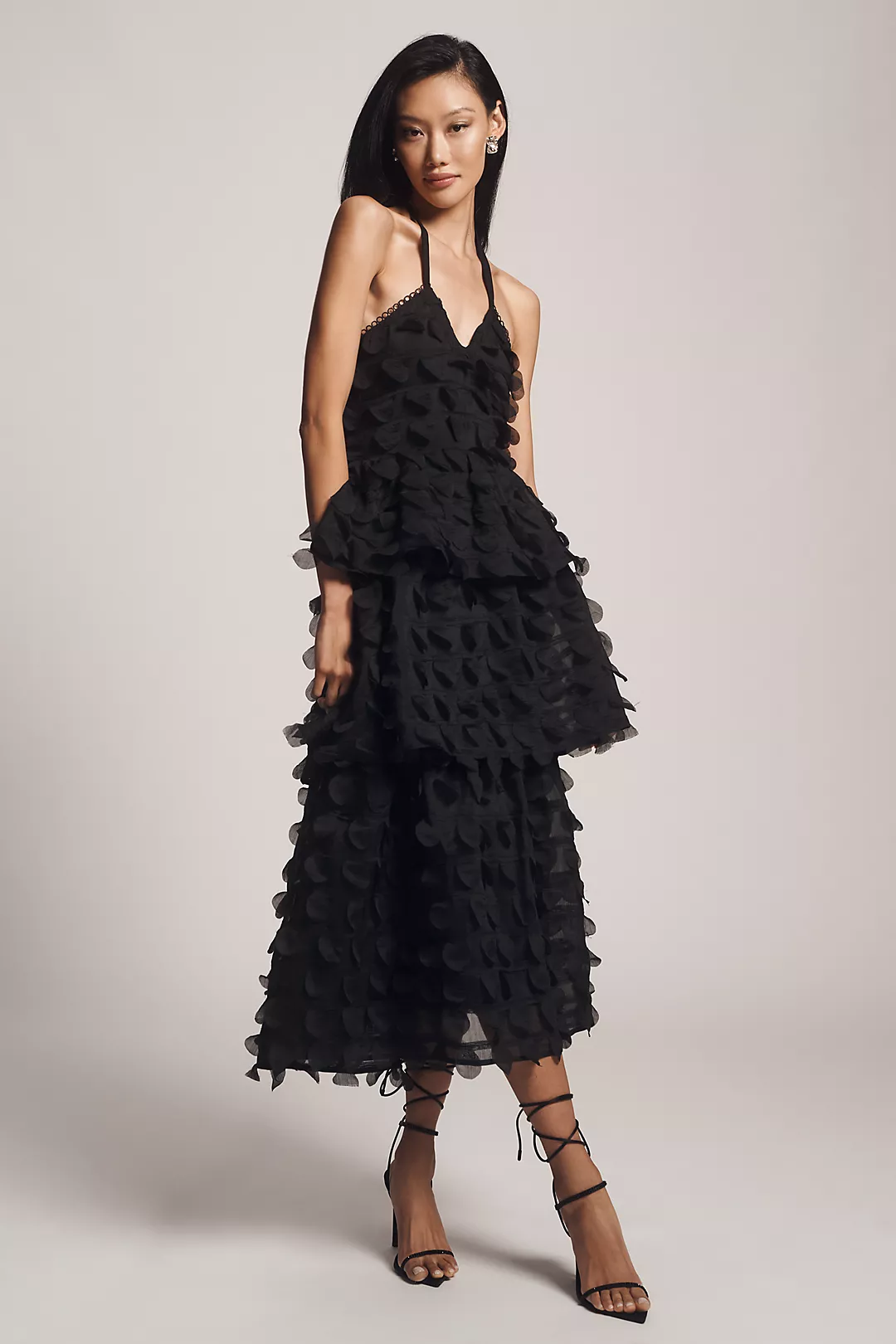 Arose Studio Genevieve Tiered Halter Midi Dress