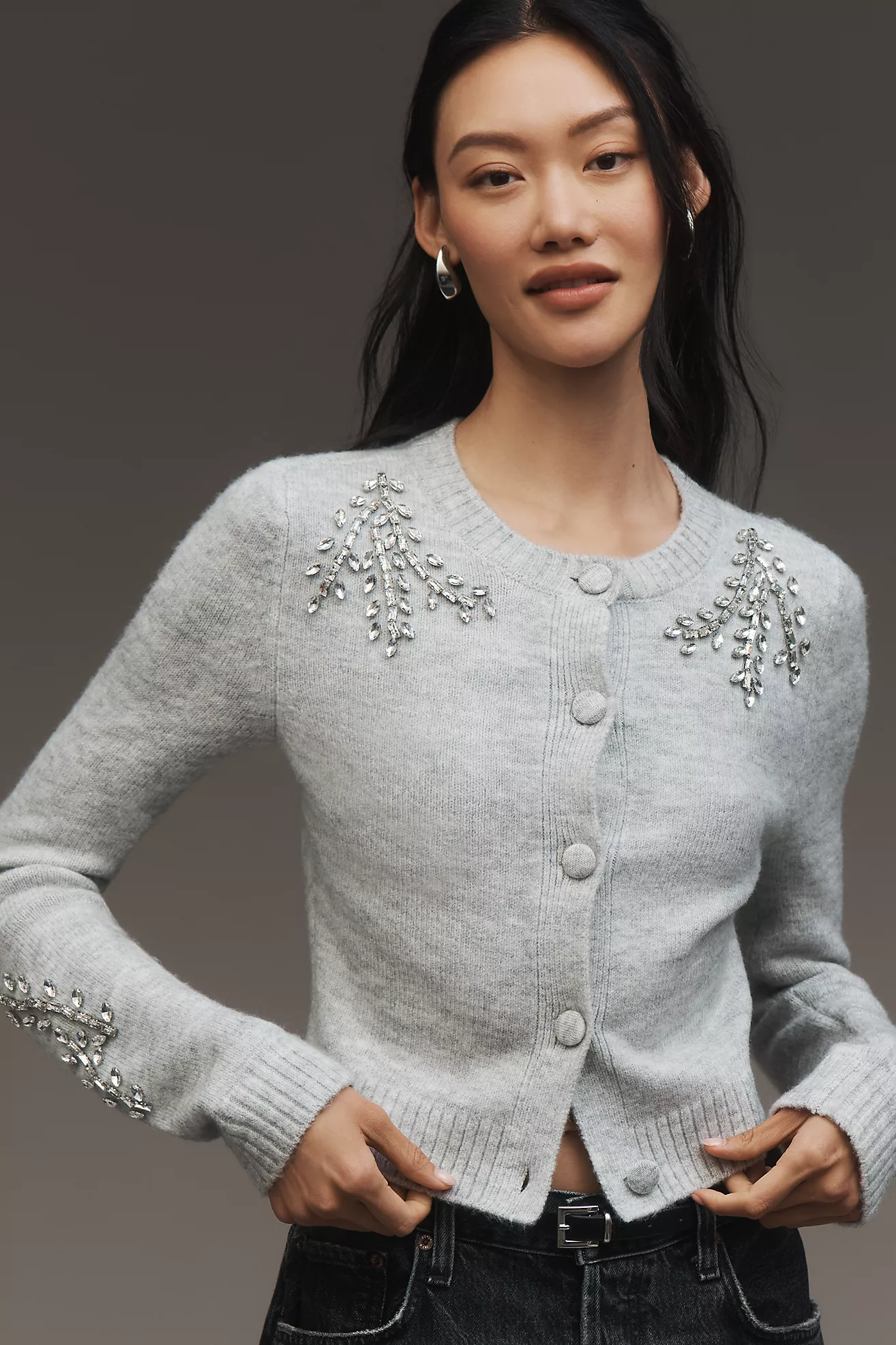 NVLT Embellished Crew-Neck Cardigan Sweater
