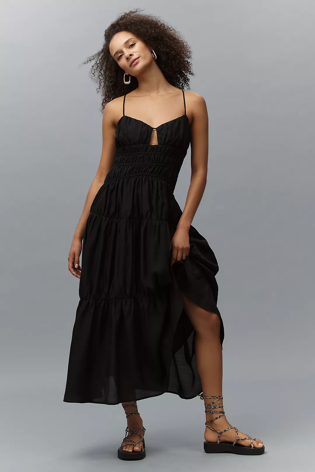 Endless Rose Sleeveless Smocked Tiered A-Line Midi Dress