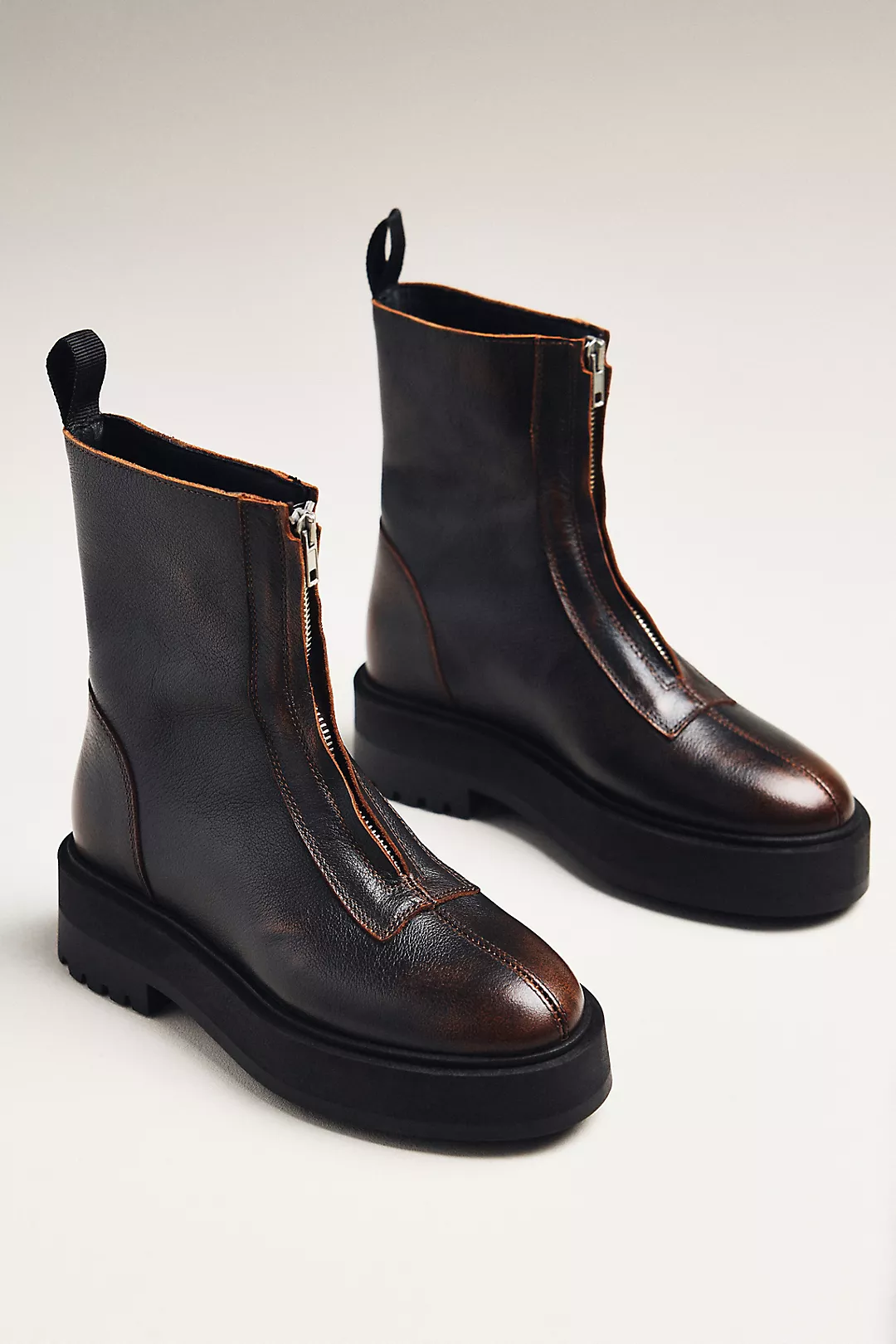 Zip-Up Lug Sole Moto Ankle Boots