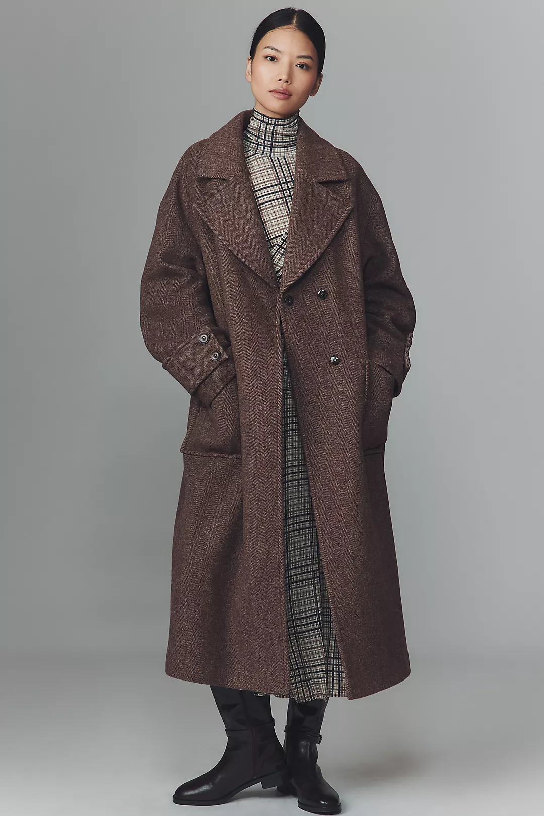 By Anthropologie Wool-Blend Herringbone Maxi Coat