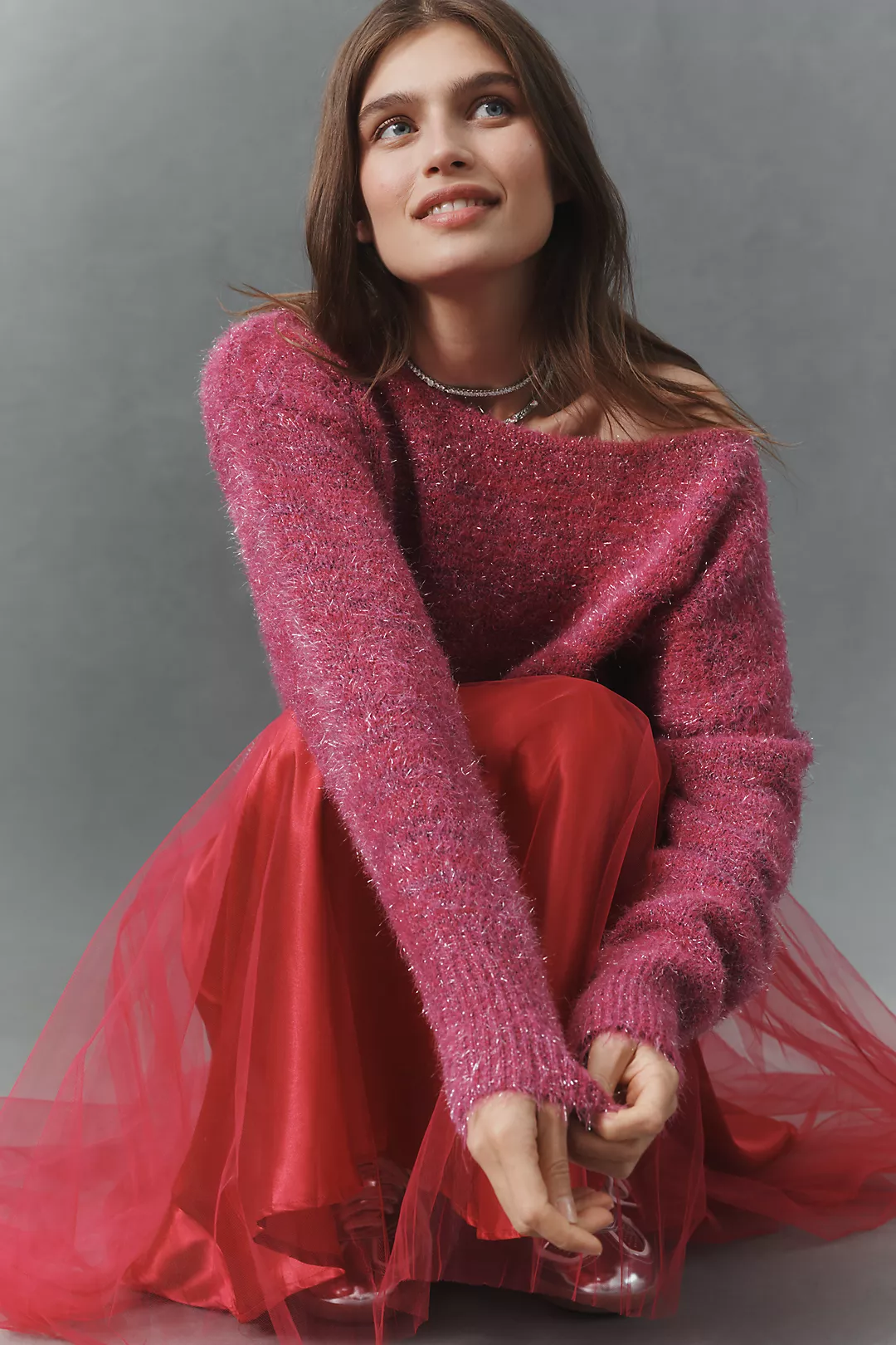 By Anthropologie Long-Sleeve Boatneck Tinsel Sweater