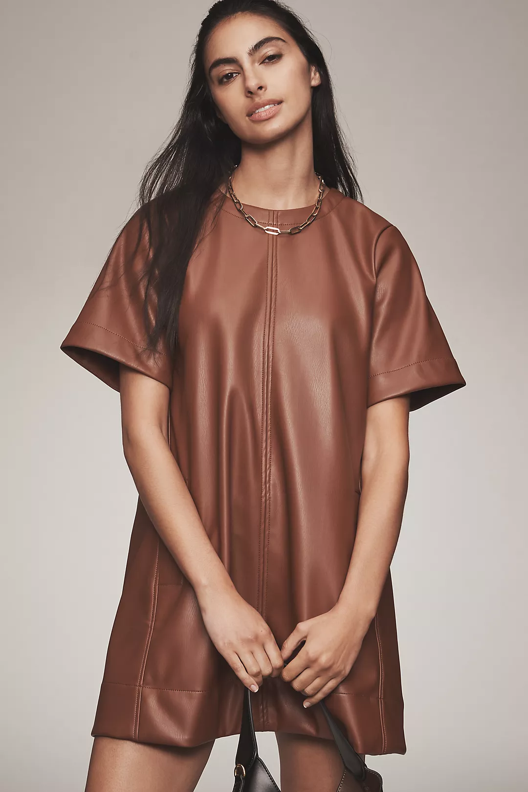 The Emmy Faux-Leather Short-Sleeve Mini Dress by Maeve