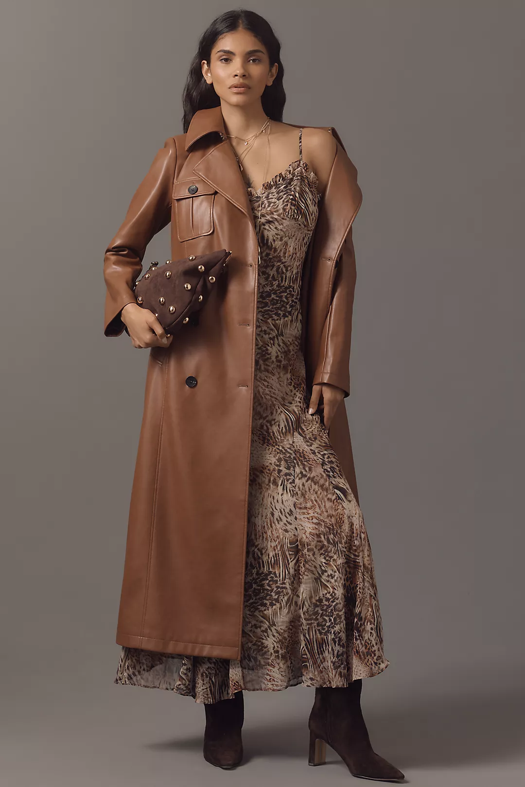 Avec Les Filles Faux Leather Utility Trench Coat