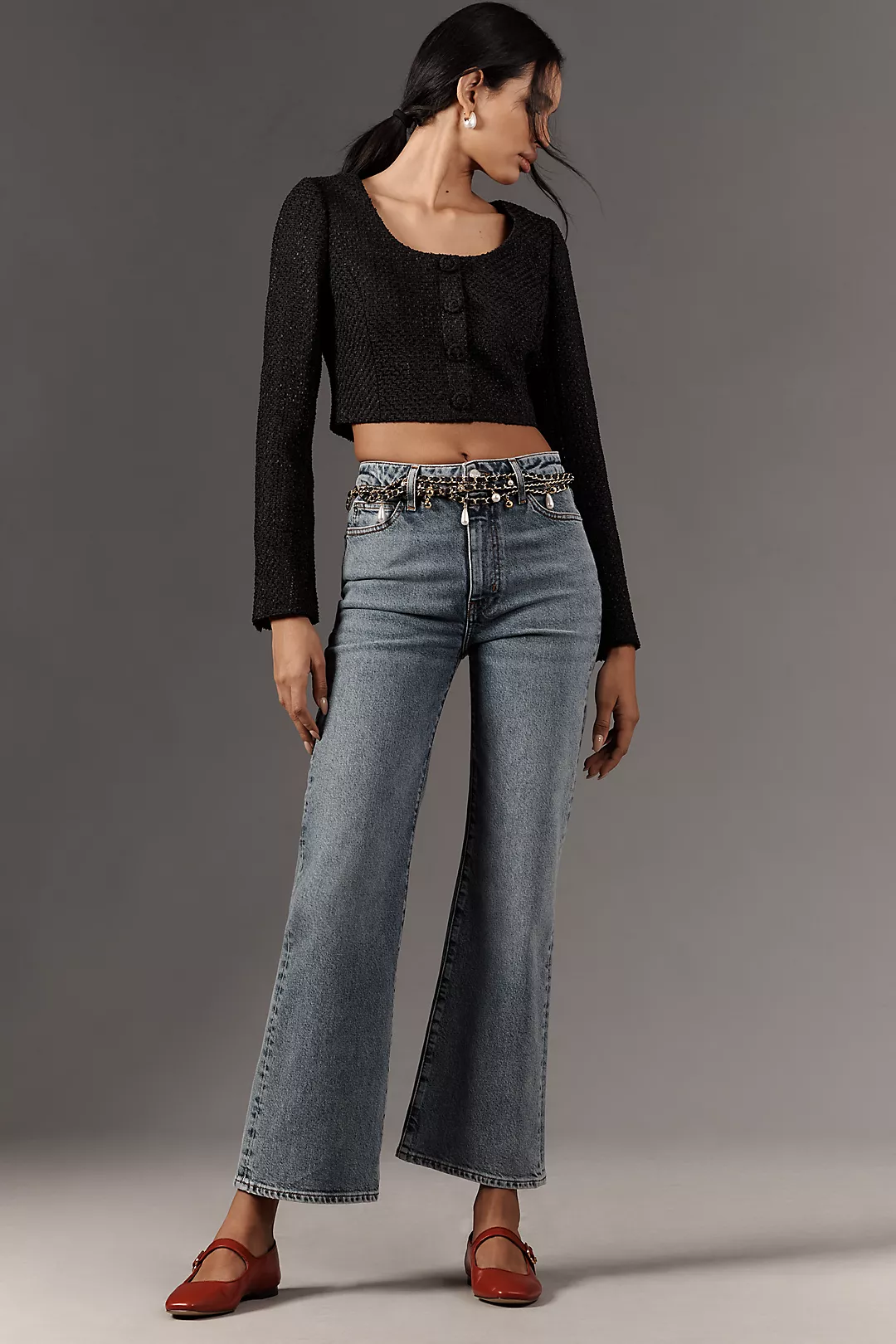 FRAME Petite Le Pixie Arrow High-Rise Flare Jeans