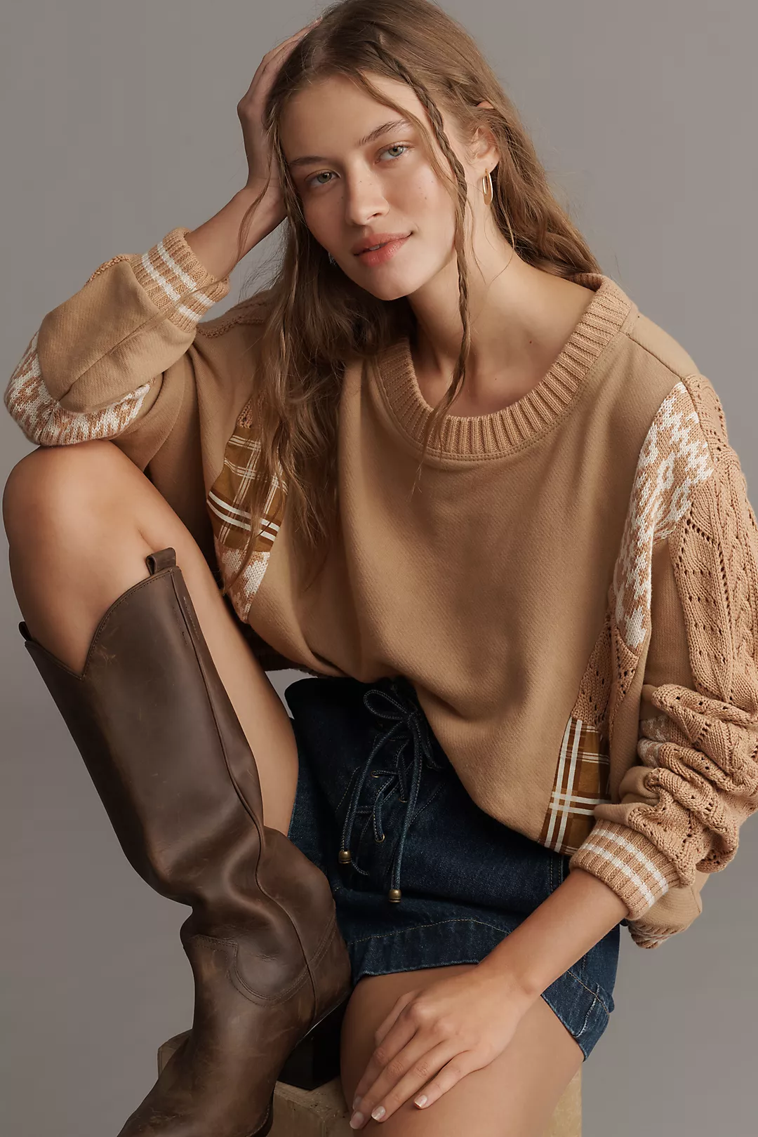 Pilcro Mixed Media Pullover Sweatshirt