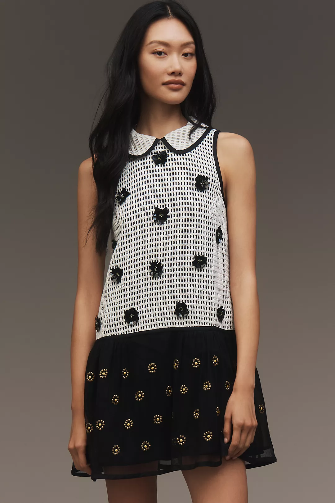 Maeve Sleeveless Embellished Drop-Waist Mini Dress