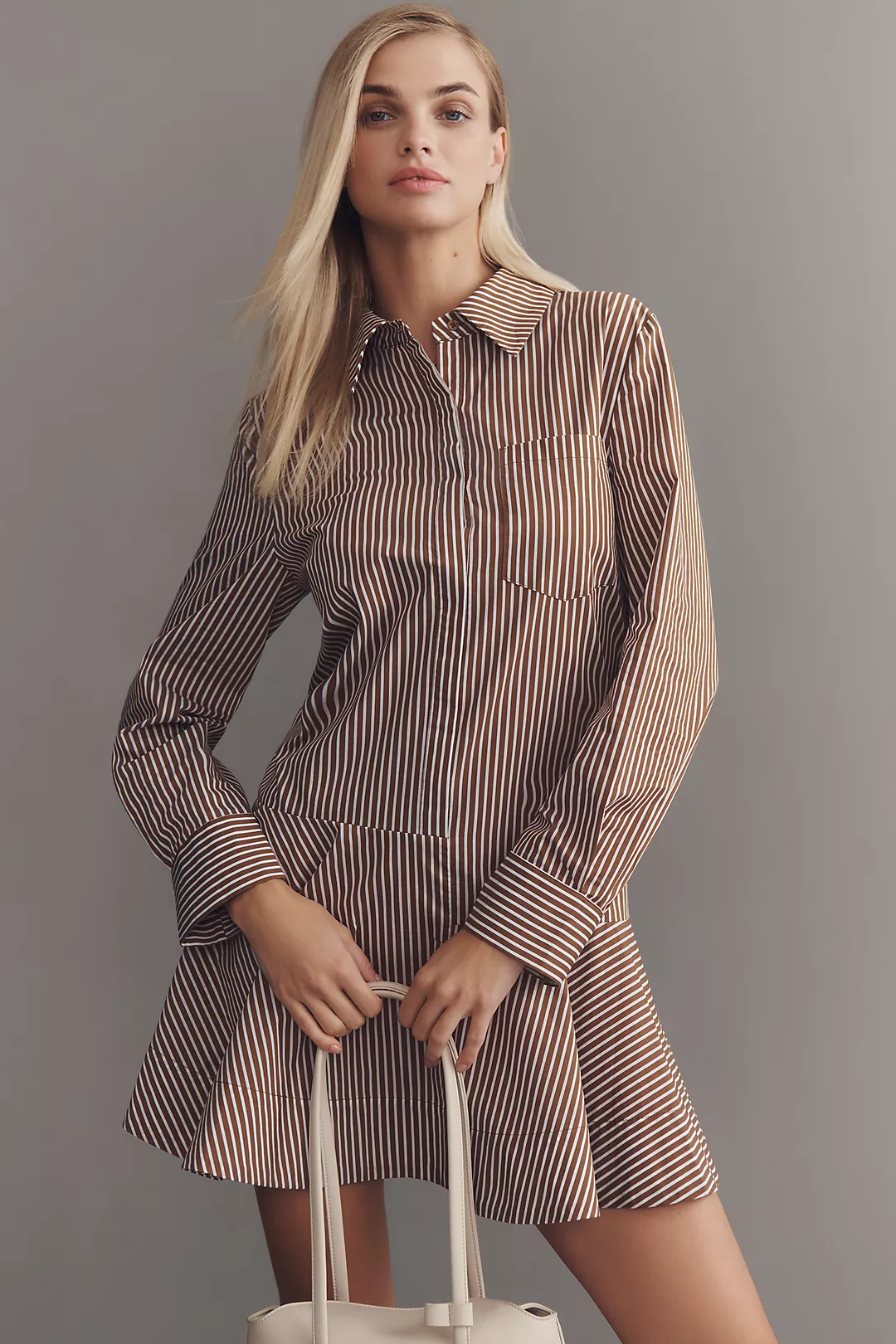 English Factory Long-Sleeve Drop-Waist Mini Shirt Dress