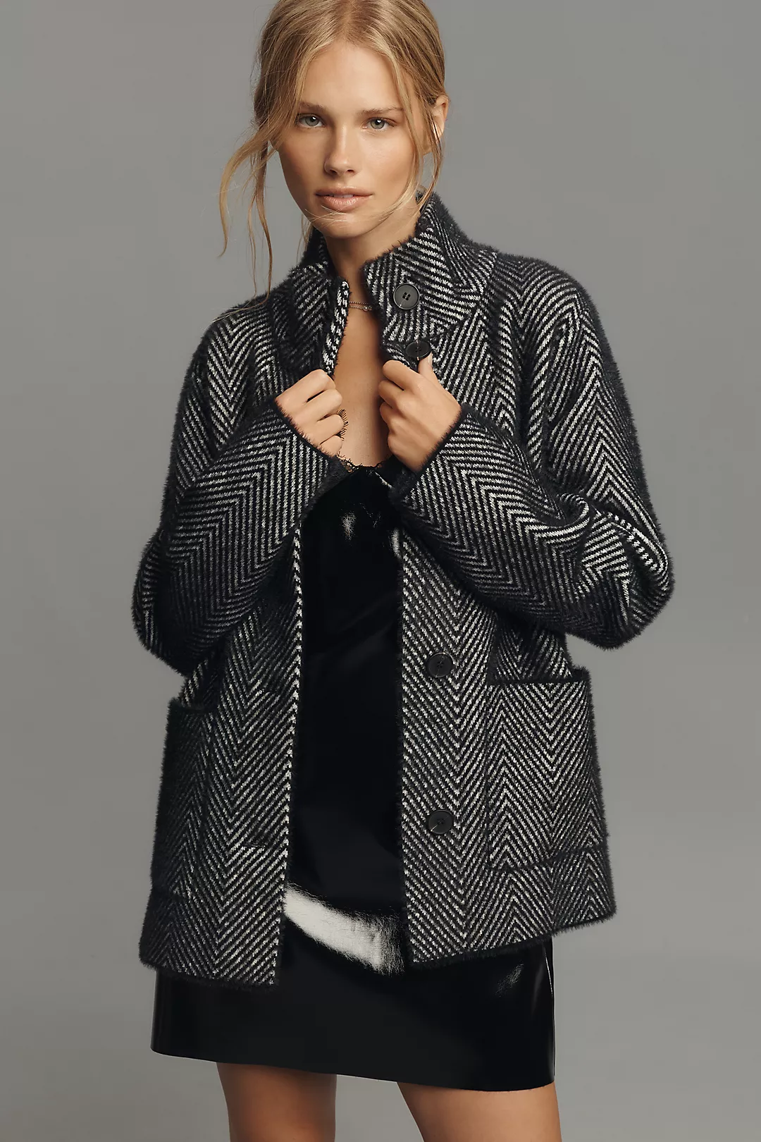 NVLT Chevron Funnel-Neck Jacket