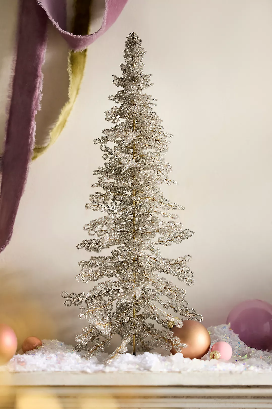 Silver Beaded Tree, 15”
