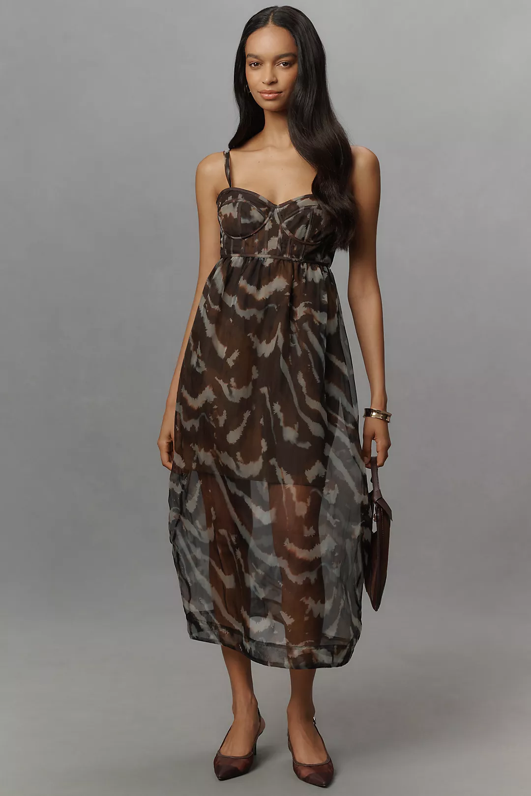 AMUR Zarina Sleeveless Bustier Silk Midi Dress