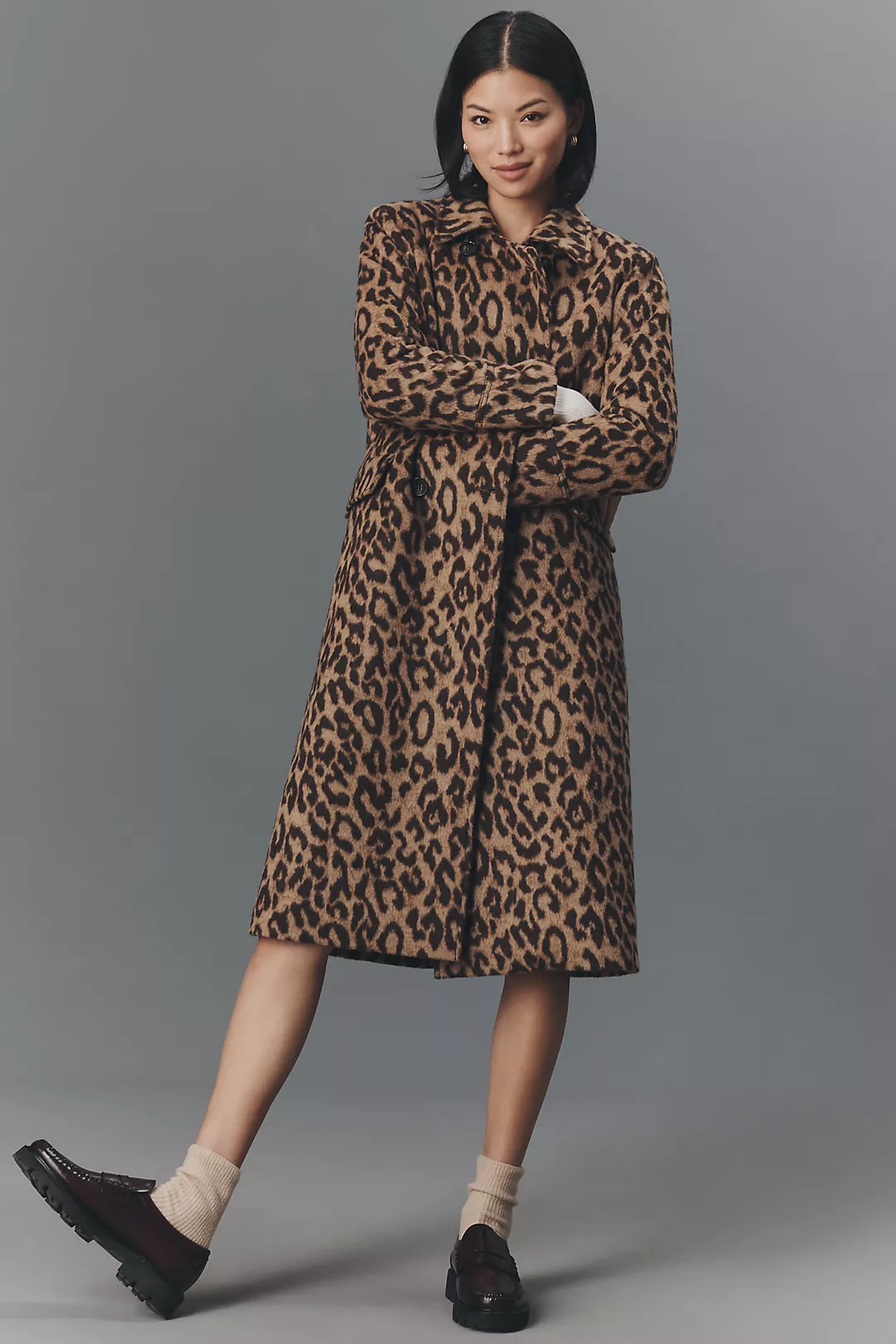 Baum und Pferdgarten Dixie Long Wool Blend Leopard Coat