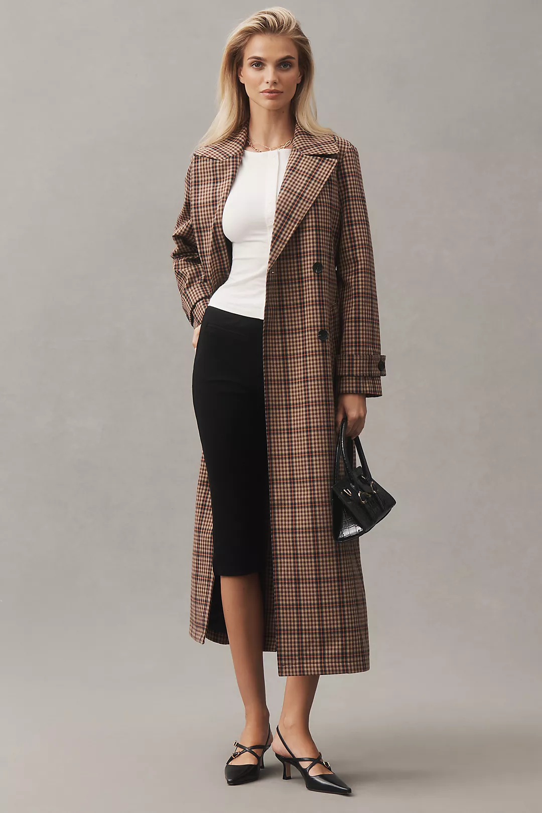 Avec Les Filles Belted Plaid Trench Coat