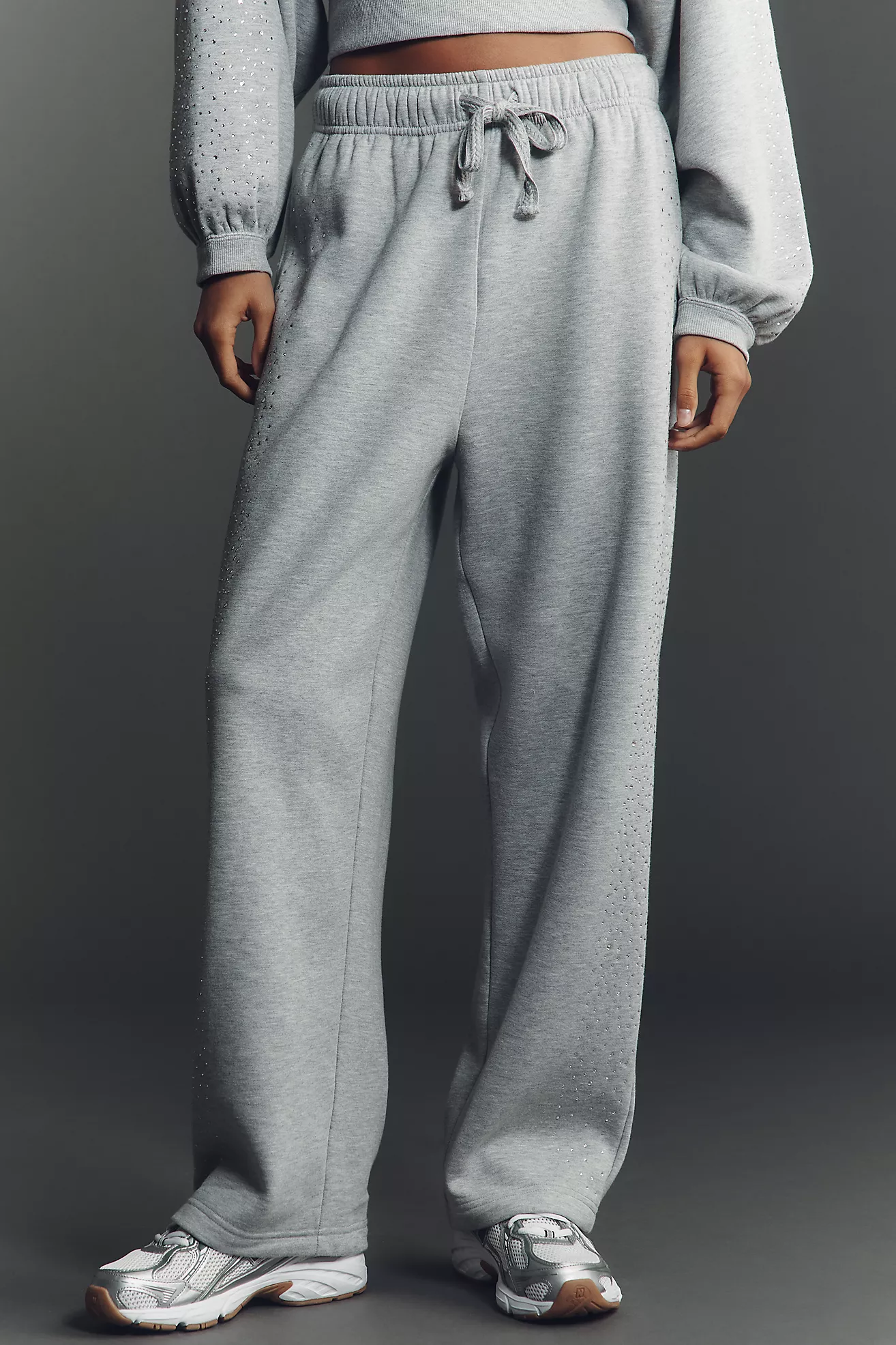 Daily Practice Rhinestone Fleece Wide-Leg Drawstring Pants